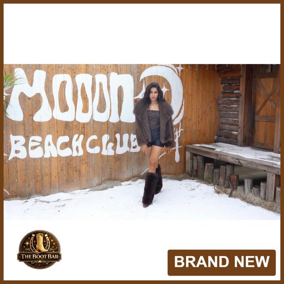 3.3-Inch Chunky Heel Knee High Faux Fur Boots Wide Calf Side Zipper - Picture 8 of 8